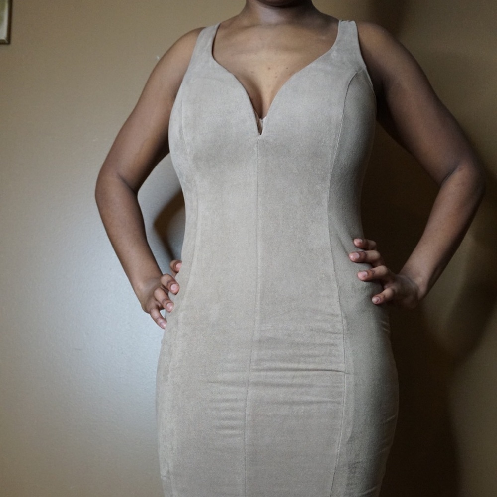Tan Suede Midi Dress